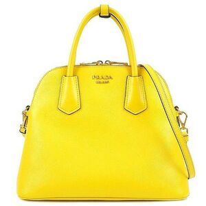 100% Authentic Prada Yellow Saffiano Leather Convertible Dome Two Way Bag 9/10